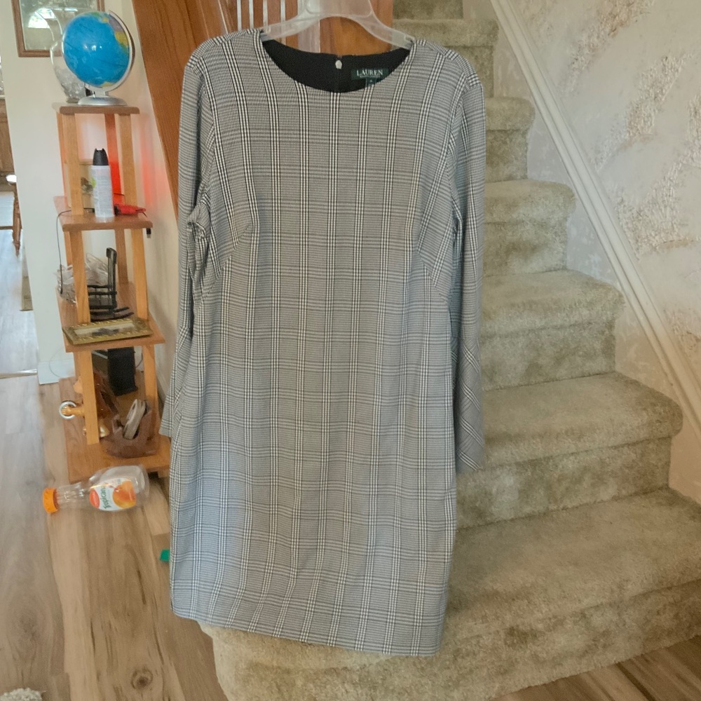 Ralph Lauren, original plaid look dress, black and white, size 16, new with tags
